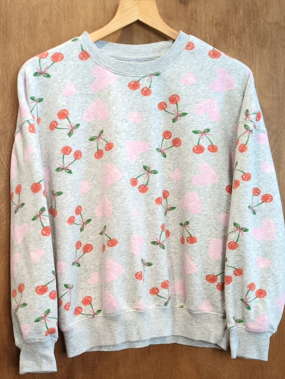 Zoe + Liv Cherry Heart Fleece Graphic Sweatshirt Size S